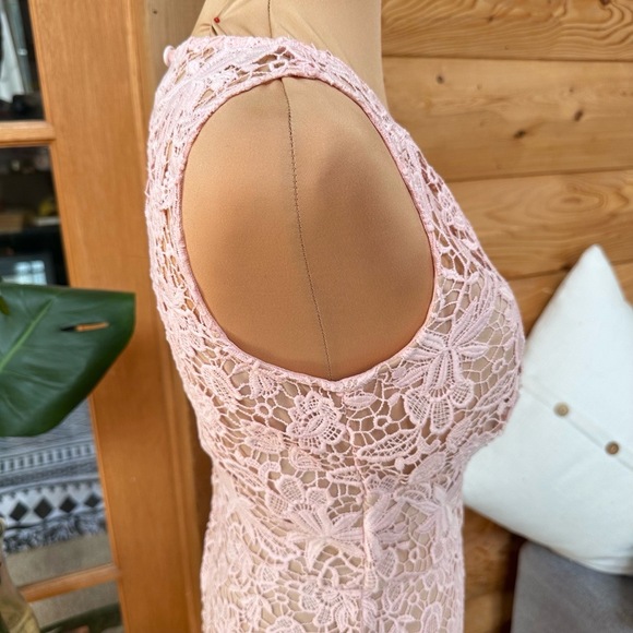 BISOU BISOU M. BOHBOT Pink Lace Overlay Midi Floral Sleeveless Sheath Dress Sz 2 - Picture 9 of 16